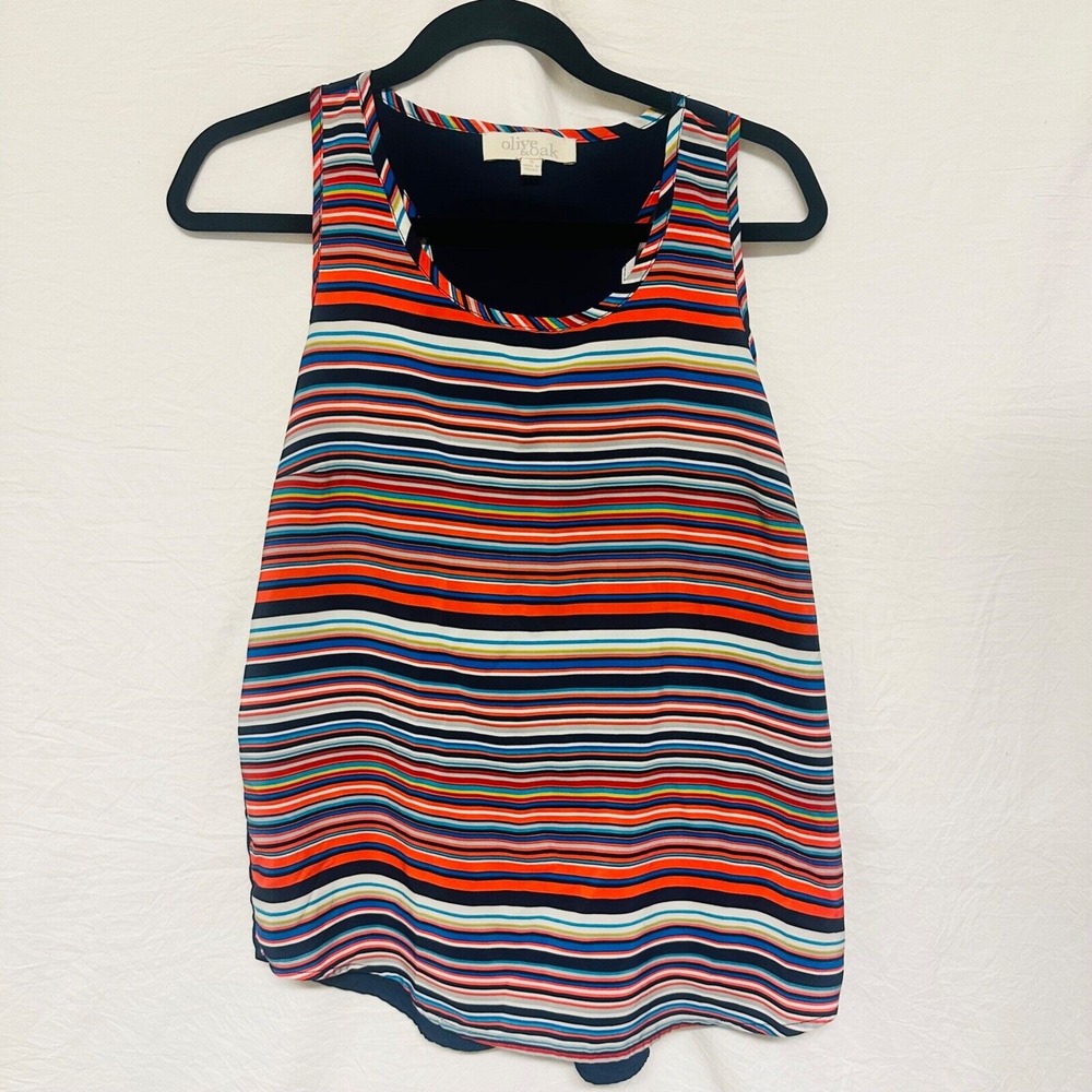 Olive‎ + Oak Sleeveless Top/Blouse Stripes Multicolor Orange Blue Small